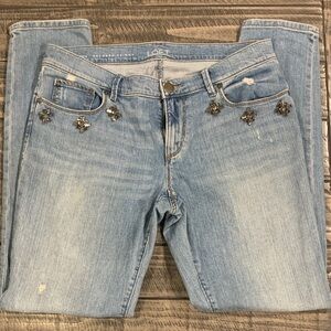 LOFT Light Blue Relaxed Skinny Jeans with Floral Accents